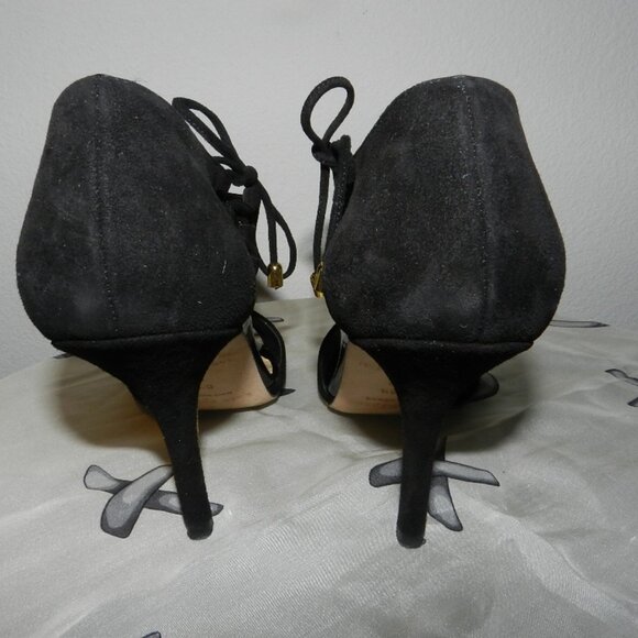 Kate Spade New York Cate Black Open Toe Suede Leather T-Strap Heels Size 6.5 - Picture 5 of 16